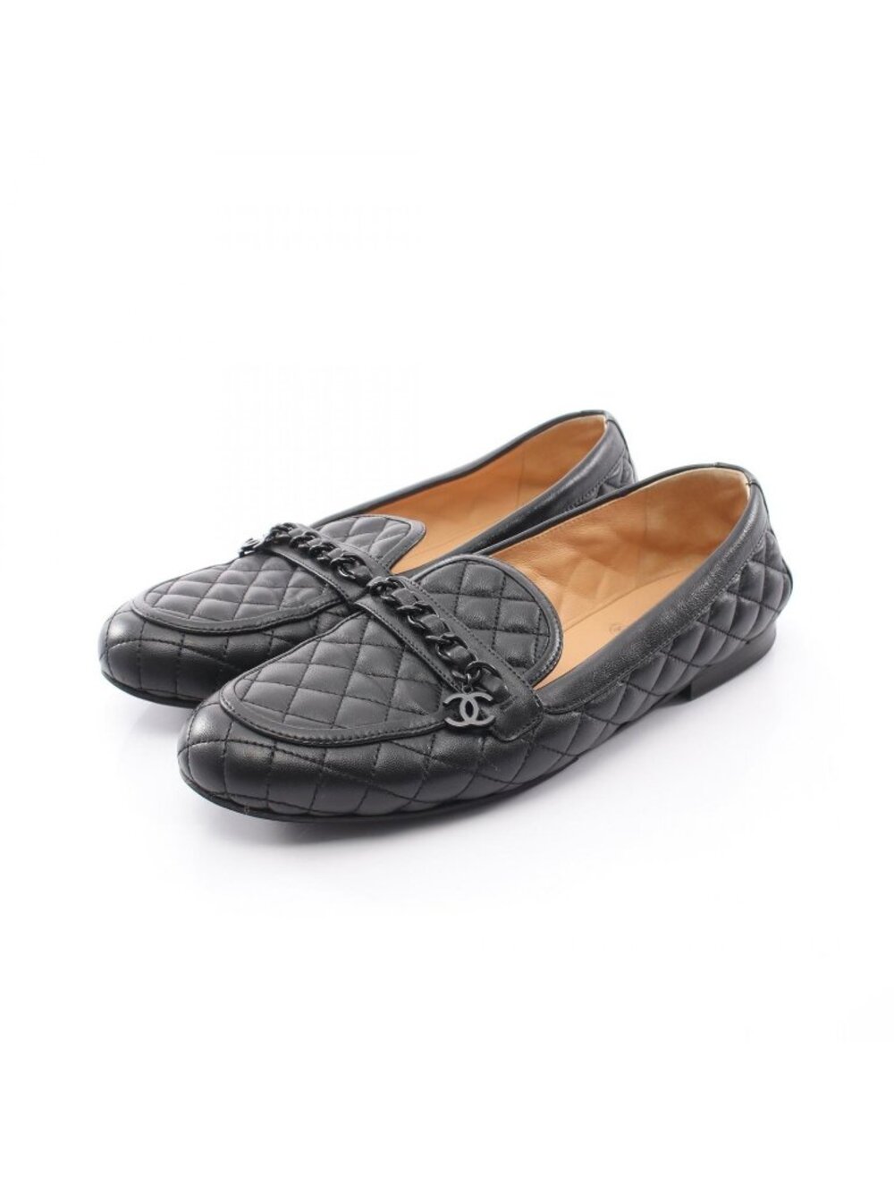 Chanel Loafers Quilted Black Lambskin CC Logo Charm